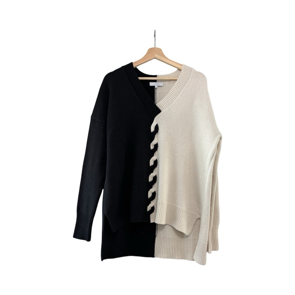 Pearl by Lela Rose Black Cream Yin Yang Wool Cashmere Blend oversized sweater S - Picture 2 of 10